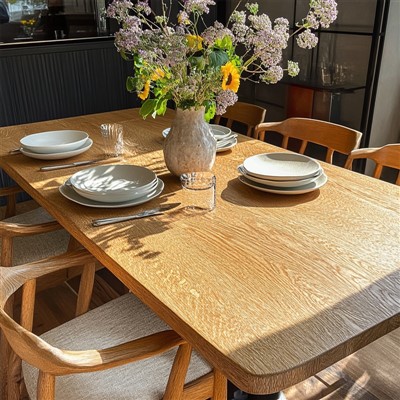 Meja makan kayu pepejal moden bergaya moden